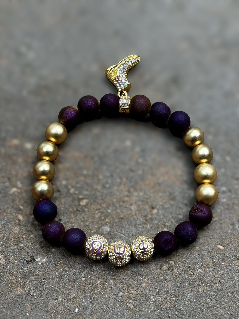 Stylish Omega Psi Phi 2nd Edition! Q Dog! Made with Purple Agate Beads Considered a Stabilzing and Grounding Stone!