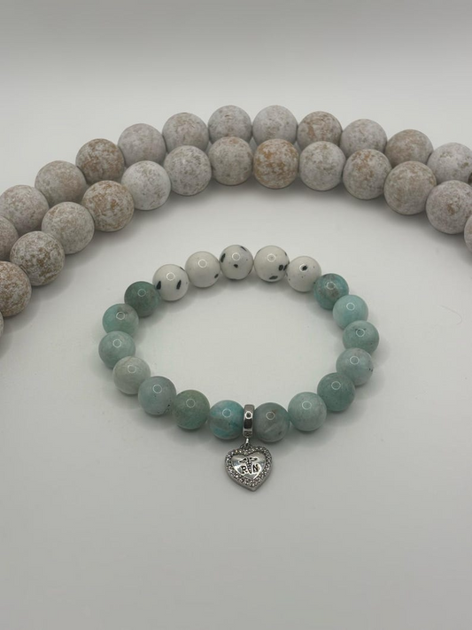 Fashionable RN Beaded Charm Bracelet! Made With Healing Stones of Amazonite And Dalmatian Beads For Grounding And Protection