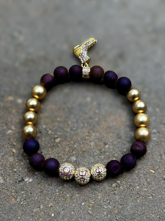 Stylish Omega Psi Phi 2nd Edition! Q Dog! Made with Purple Agate Beads Considered a Stabilzing and Grounding Stone!