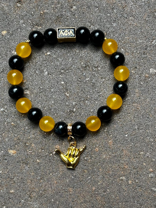 Fashionable Alpha Fraternity Bracelet! MatteGold and Black Obsidian Beads Known To Be A Strong Protective Stone! Assist in Emotional Healing